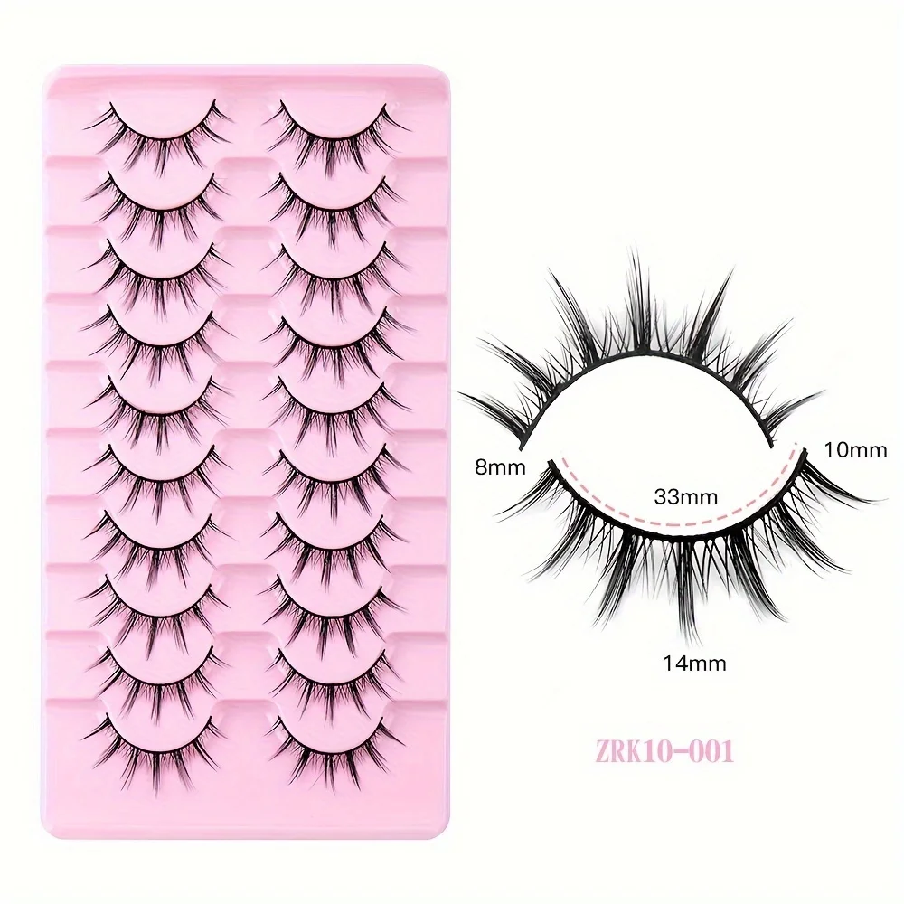 Natural appearance of eyelashes 10 pairs of anime fake eyelashes and thin transparent band 13mm 3D slim pointed eyelashes