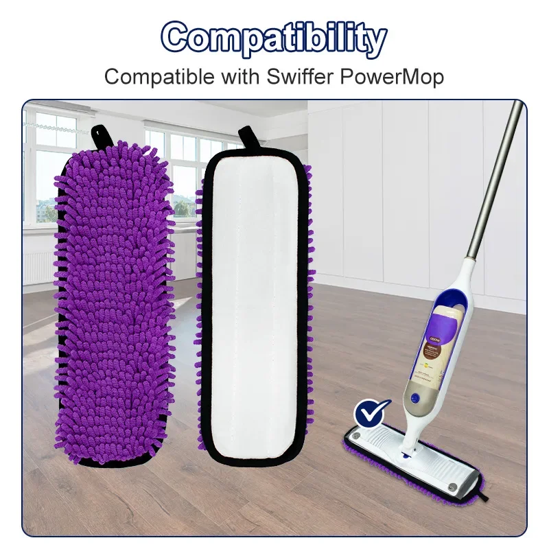 Almofadas de substituição de microfibra lavável, almofadas reutilizáveis para Swiffer PowerMop, usado para pisos multi madeira, roxo, 2pcs