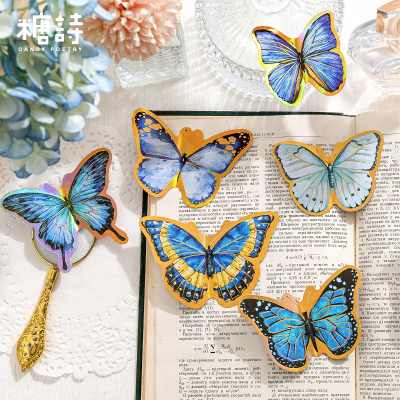 1pack/8pcs Rainbow Butterfly Collage Stickers, Beautiful Decorative Ornaments for Scrapbook Page Layout