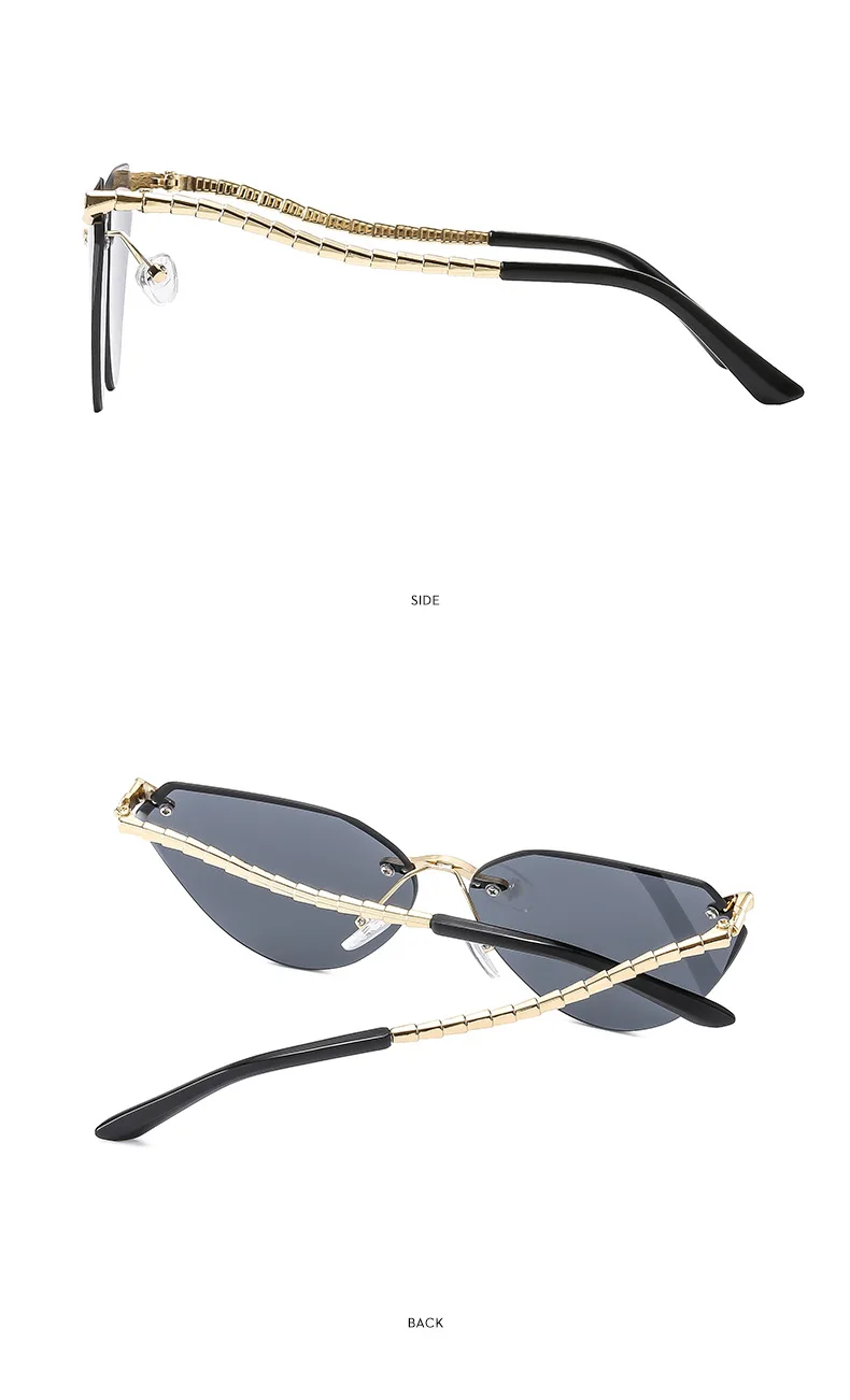 Katzenaugen Randlose Sonnenbrille Damen 2026 Luxusmarke Designer Trendige Metall Rahmenlose Sonnenbrillen für Damen Vintage Eyewear UV400 – Detail 13