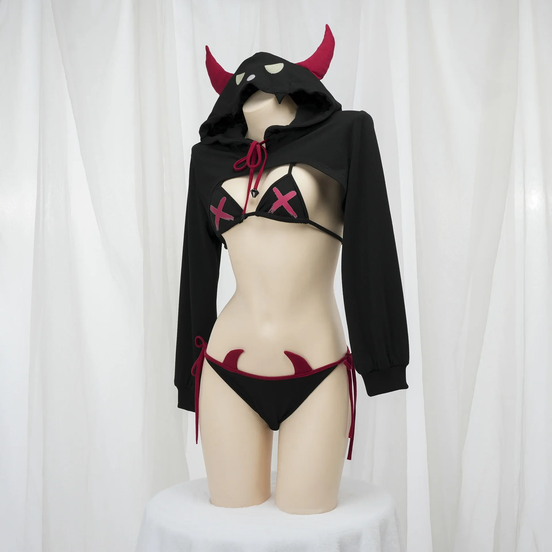Gioco Anime Demon Kingdom Devil Little Elf Vestiti Uniforme di Halloween Mantello in corno con cappuccio Abiti Costume Cosplay Biancheria intima per ragazze