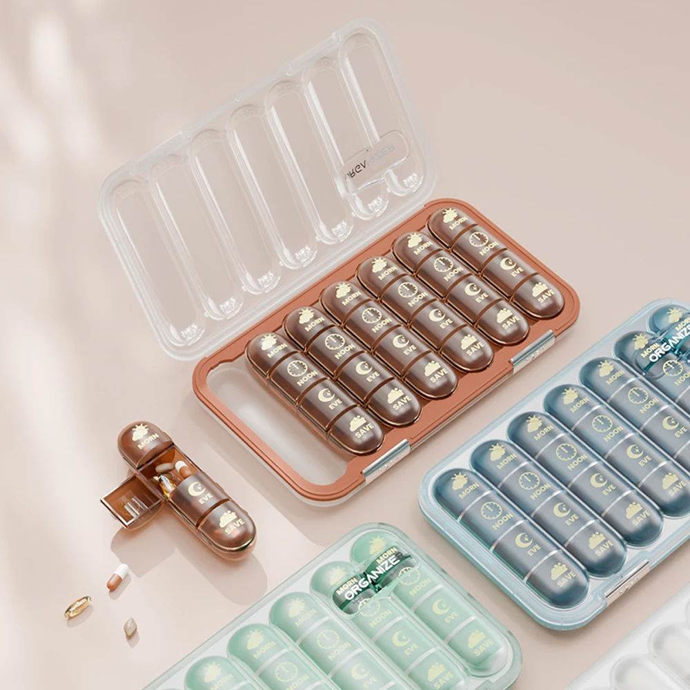 

1pcs Weekly Pill Organizer 3/4 Times a Day,Moisture-Proof 21/28 Days Pill Box,Travel Medicine Organizer One Month Pill