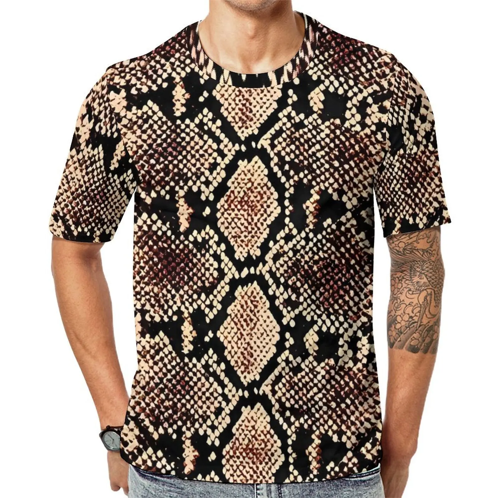 Retro Snake Skin Print T-Shirt  Fashion T Shirts Short-Sleeve Graphic Tshirt Wholesale Original Streetwear Plus Size Top Tees