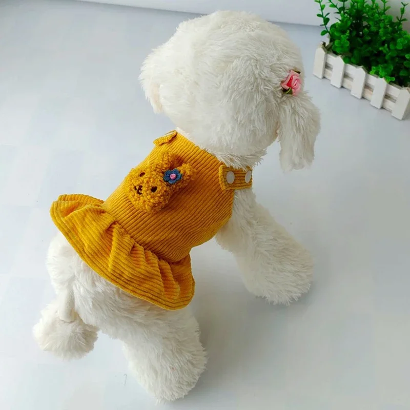 Pet Princess Skirt Corduroy Strap Dress Suspenders Tutu Skirt Pet Cats And Dogs Warm Clothes Sleeveless Cute Dog Base Clothes