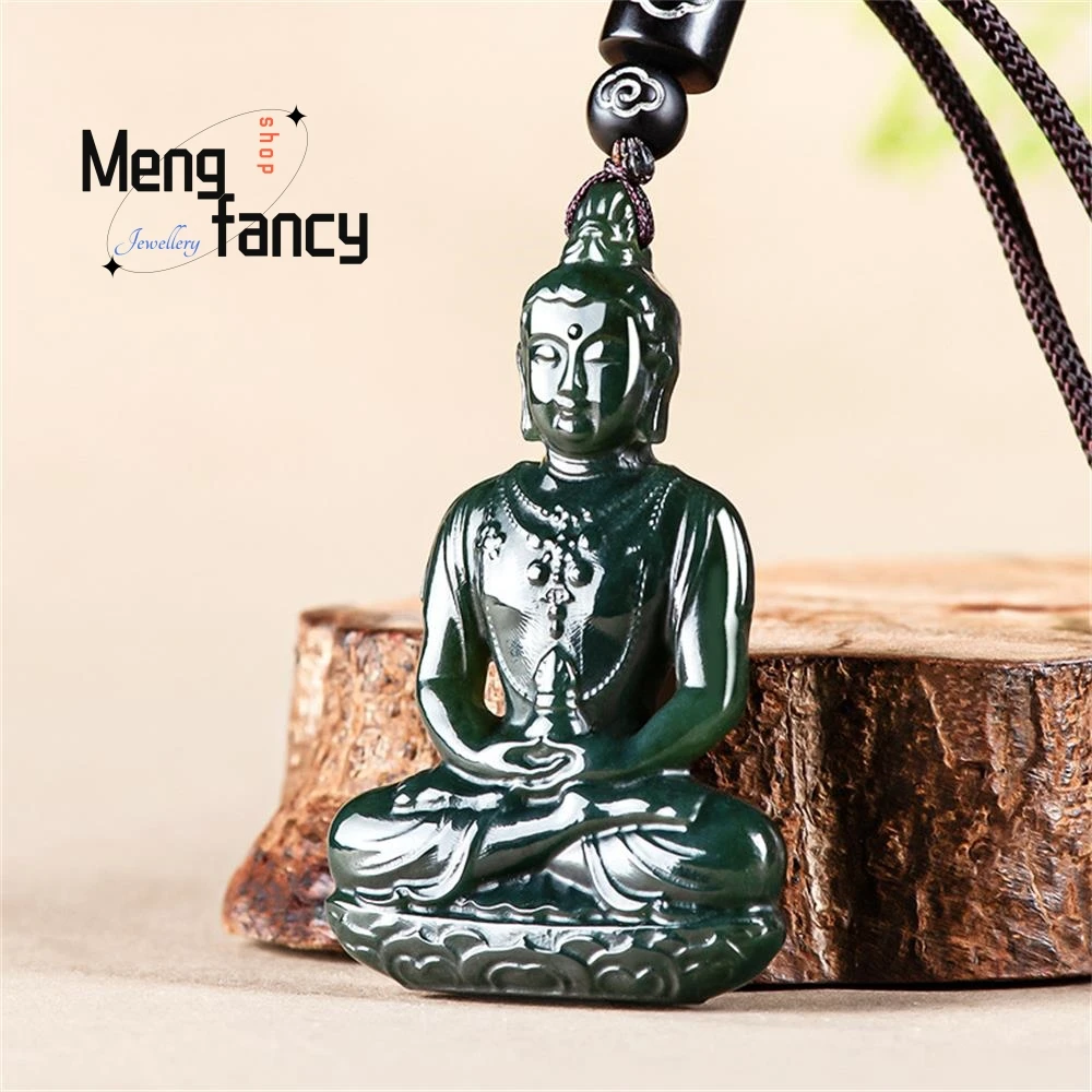 Genuine Natural Old Material Hetian Ink Jade Black Green Jade Vase Guanyin Jade Pendant Buddhist Amulets High-grade Holiday Gift