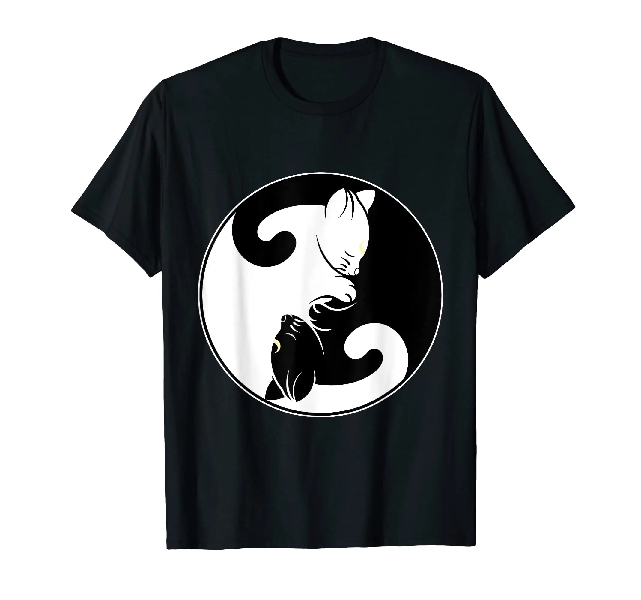 

Vintage Kawaii Yin Yang Black Cat And Moon Crescent Head Cartoon Cat Kawaii Yin Yang Cat Moon Crescent Cotton Shirt