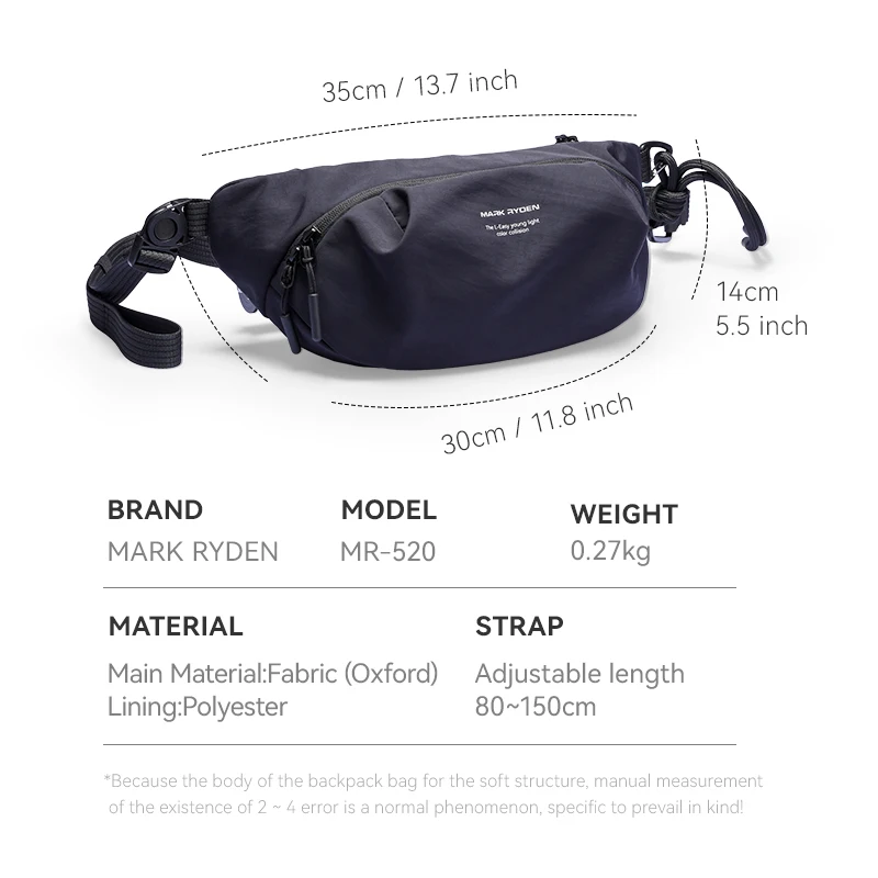 MARK RYDEN Crossbody Bag Minimalist Oxford Waist Bag Casual Sling Bag for Daily & Outdoor