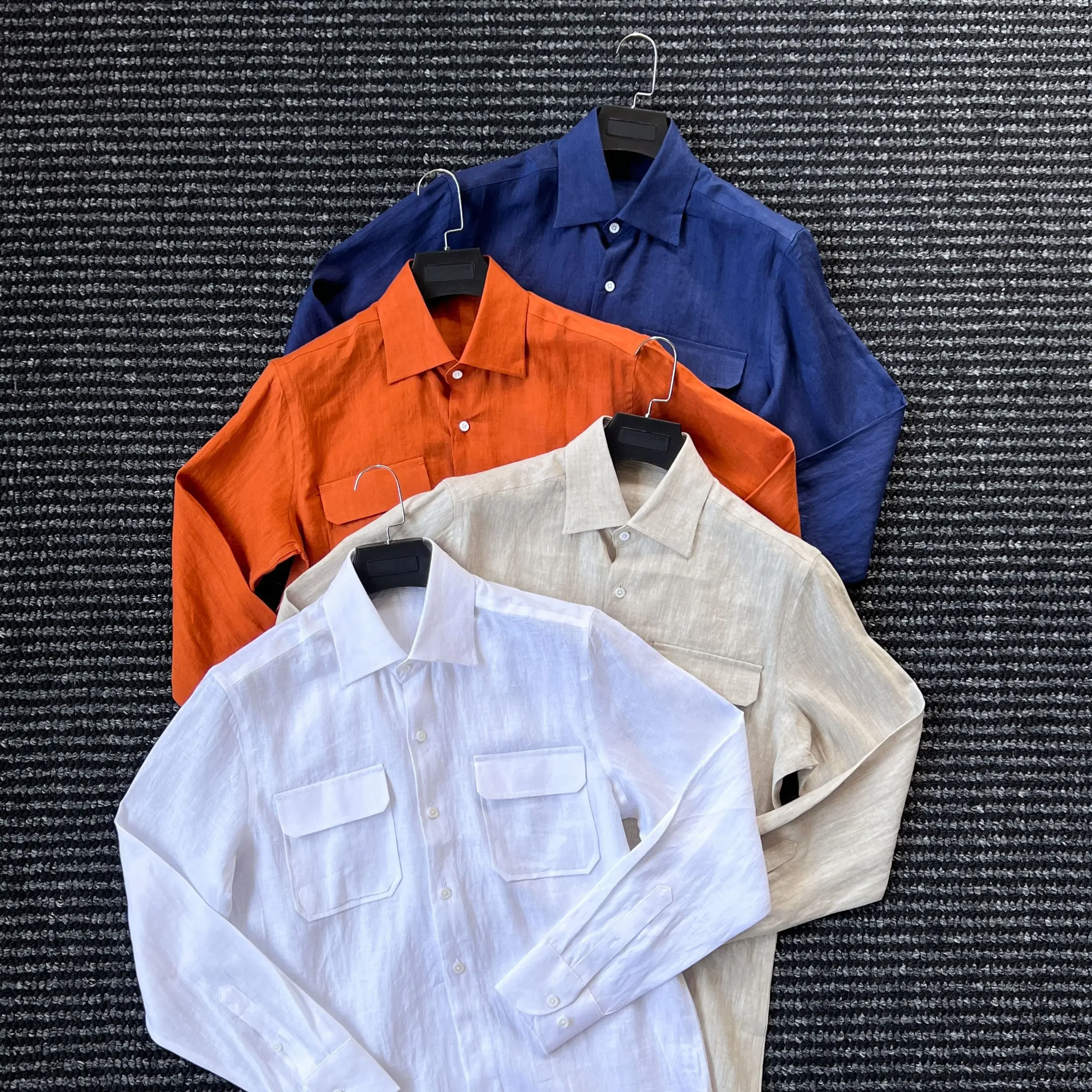 100% Rain Dew Linen Double Pocket Long Sleeve Shirt Men's Gentleman Casual Ruffian Handsome Business Shirt