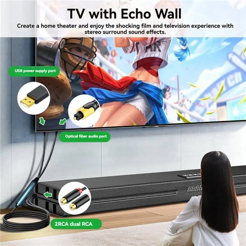 AS95 2X Digital Optical to 2RCA Audio Conversion Cable, for TV Projector to Amplifier Speakers, Gold-Plated