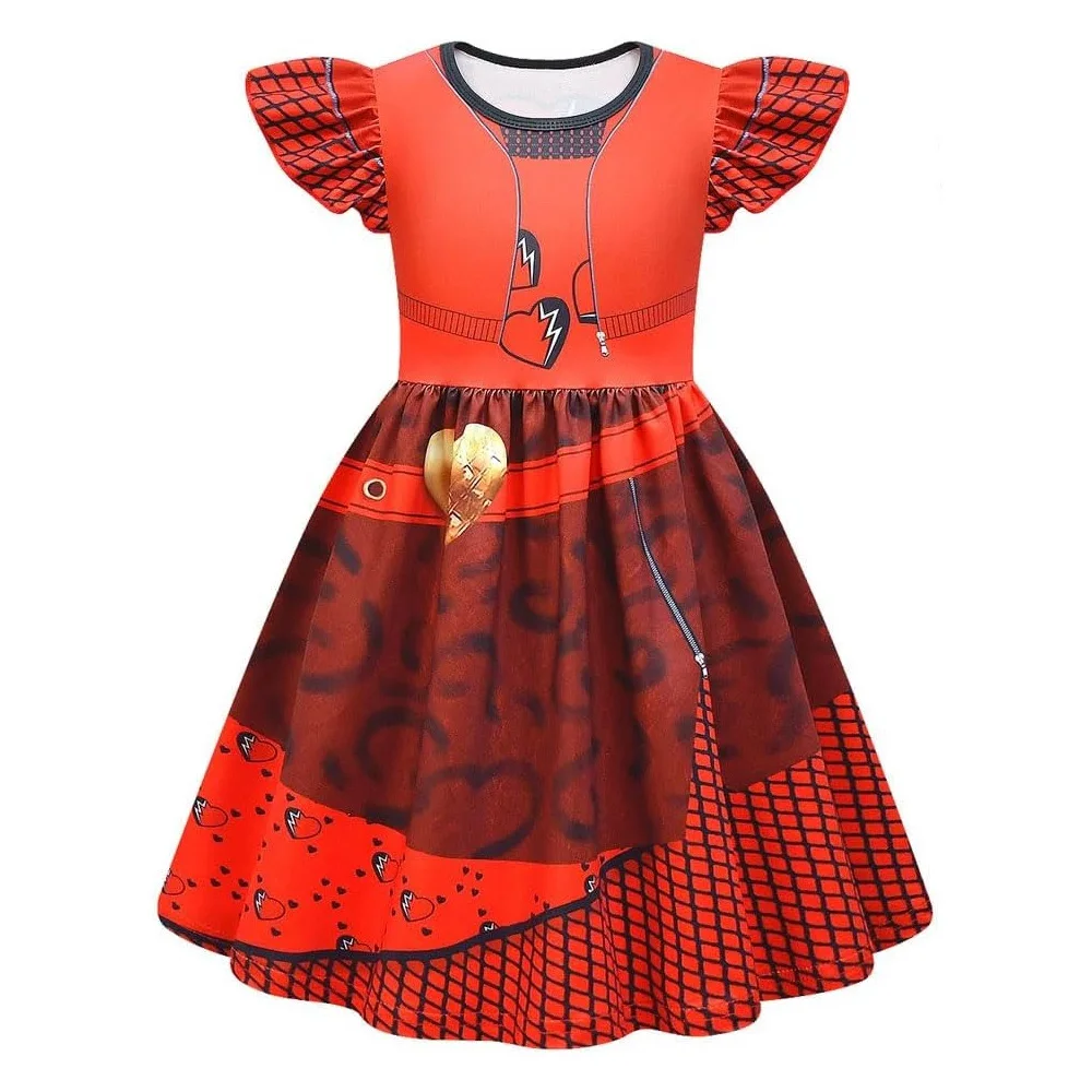 Kids Descendants 4 Red Girls Dresses Cosplay Costume Movie T-The Rise of Red Chloe Princess Dress Halloween Carnival Dress Up