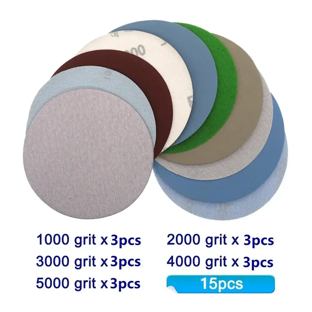 Sanding discs Hook Loop Sanding, round disc, grain, 1000, 2000, 3000, 4000, 5000, 15 pcs, 125mm