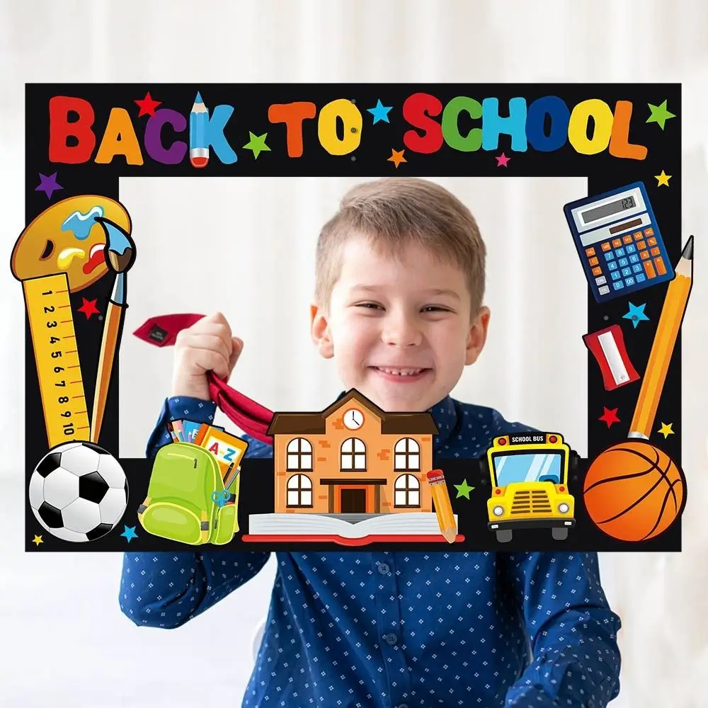 Perlengkapan Foto Musim Sekolah Kembali ke Sekolah Ransel Warna-warni Pulpen Mobil Pesta Bingkai Kertas DIY Kartun Tanda Selamat Datang di Sekolah