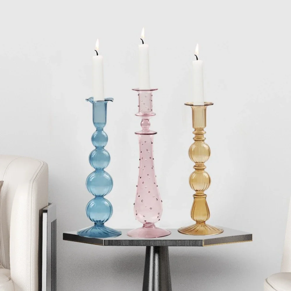 Creative Different Design Colorful Glass Candle Holder Family Gathering Candlelight Dinner Wedding Decoration Home Decoration