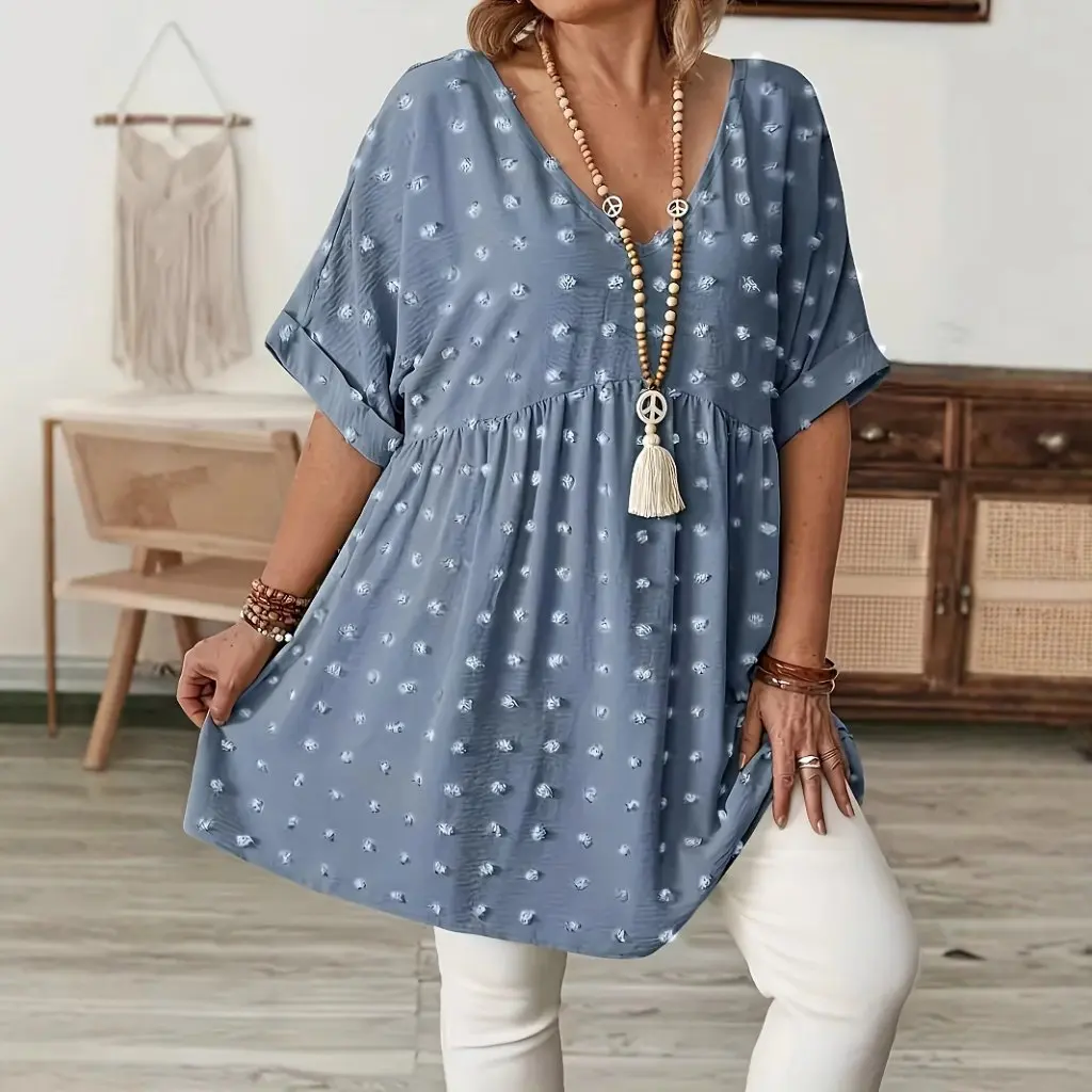Plus Size Women's V-Neck Elegant Style Furry Trimmings Loose Fit Top Half Skirt Ensemble Fashionable Plus Size Clothing
