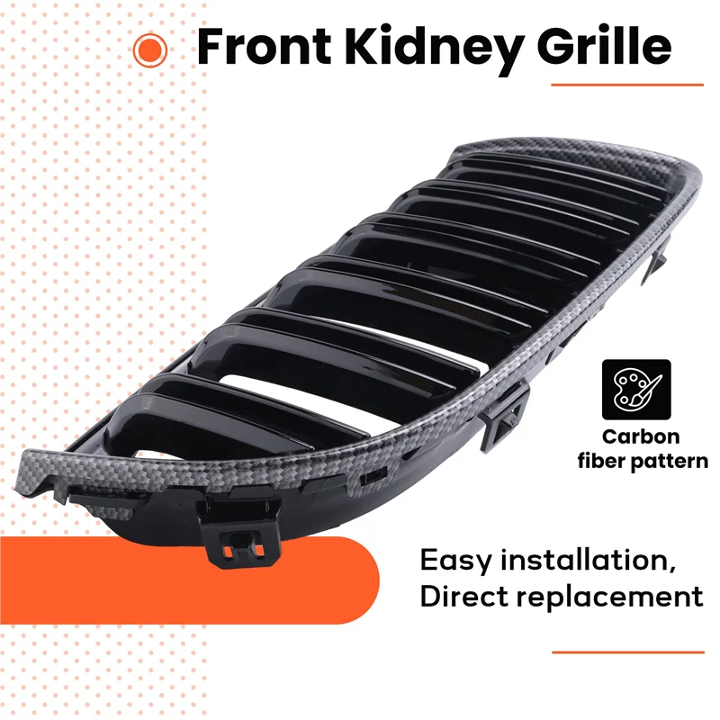 

Car Carbon Fiber Look Front Kidney Grille Dual Slats Grill For BMW 3 Series E90 E91 2005-2008