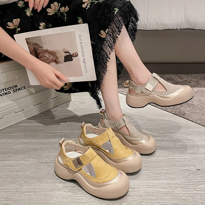 2024 Summer Beige Heeled Sandals Comfort Shoes for Women Muffins shoe Black Clogs Sports Fashion Girls Flat Low New  Rubber Scan