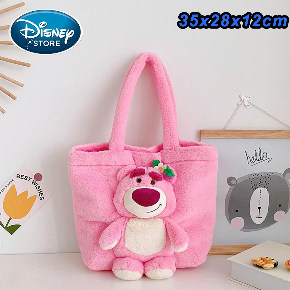 MINISO 2024 New Cartoon Plush Doll Shoulder Bag Sweet and Cute Stitch Strawberry Bear Soft Cute Girls Handbag