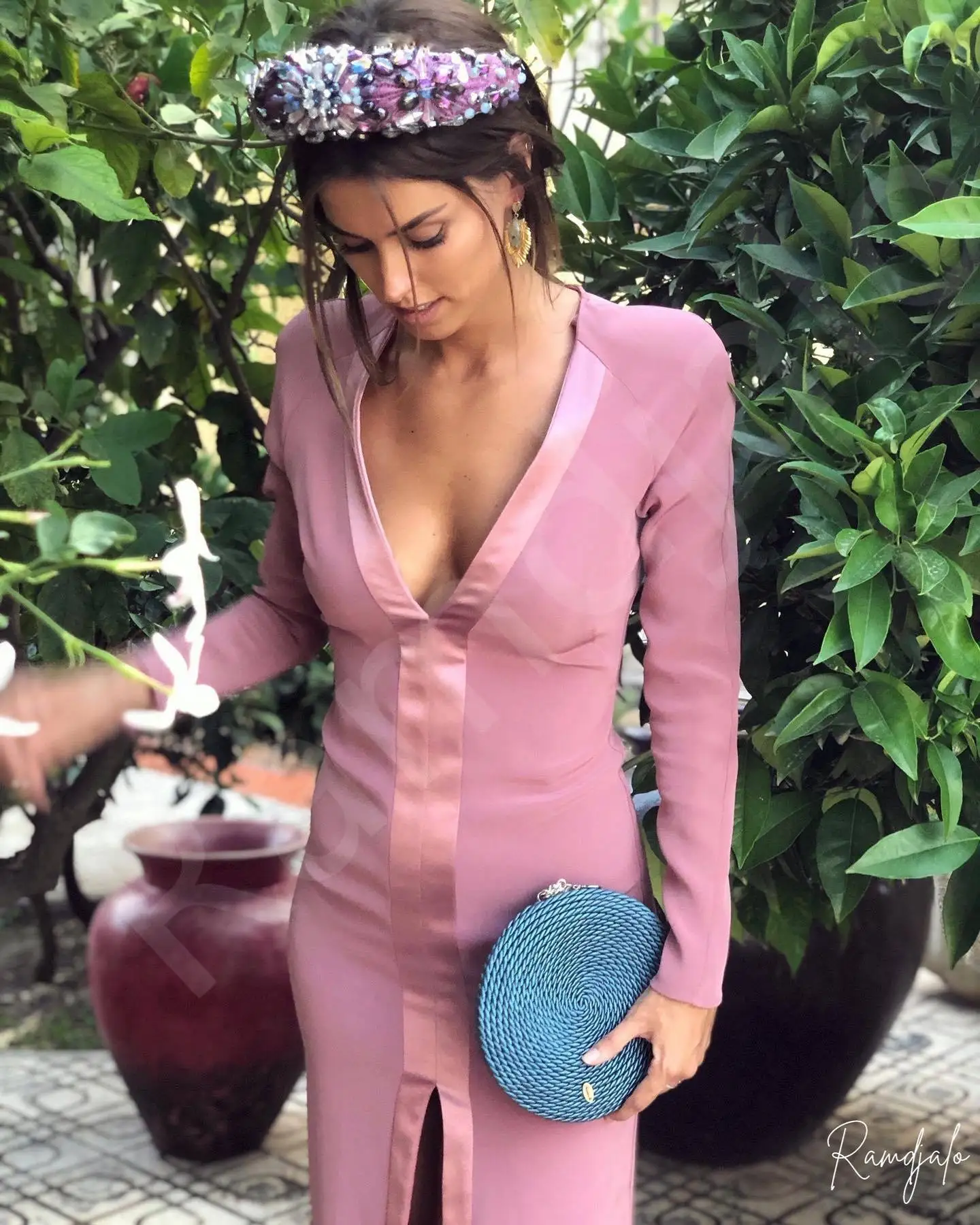 Customized Dusty Rose Blazer Dress Satin V-neck Gown with Slit Chic Wedding Mother of the Bride Tailored Dress Garden Party Gown