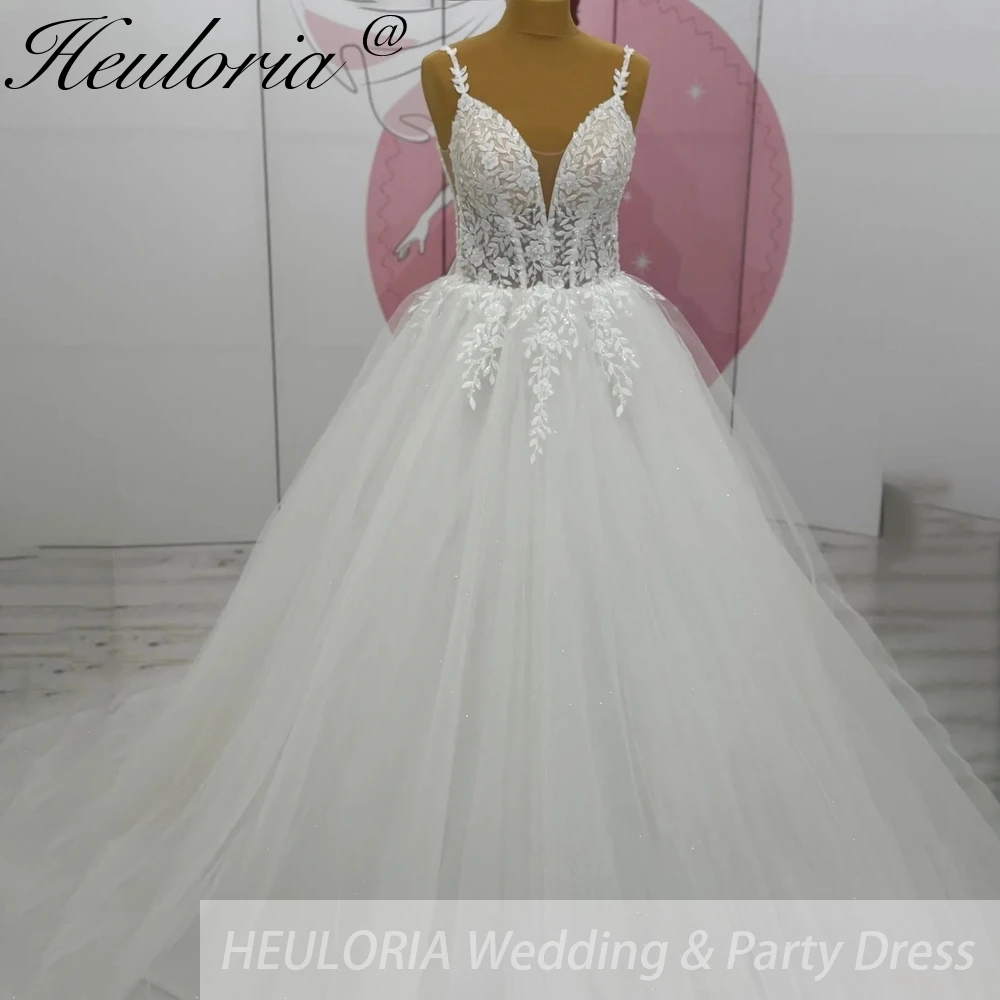 HEULORIA elegante abito da sposa linea A abito da sposa con applicazioni in pizzo con cinturino per spaghetti Abito da sposa Robe De Mariee