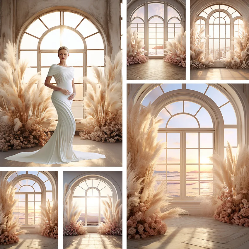 Mehofond Photography Background Boho Window Pampas Grass Adult Birthday Wedding Maternity Portrait Decor Backdrop Photo Studio