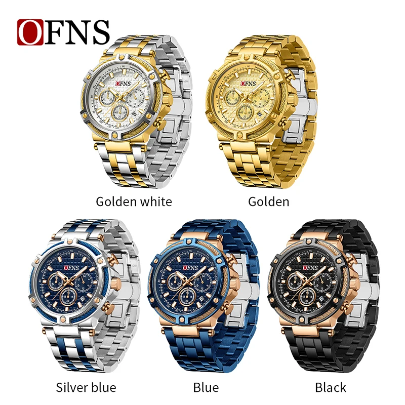 OFNS 5516 Top New Business Men\'s Quartz Watch Fashion Style Steel Band Six Needle Calendar Waterproof Quartz Fashion Men\'s Watch