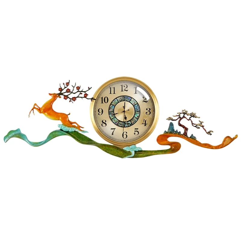 New Chinese pure copper hanging clock, living room lobby decoration creative study luxury high-end atmospheric clock