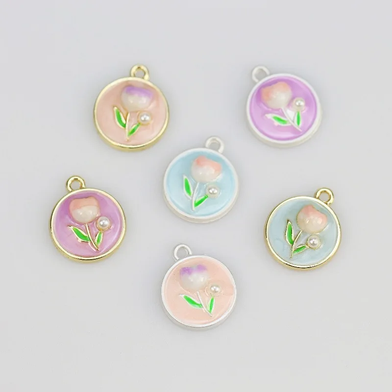 

50pcs/lot color tulip pendant alloy enamel flower charm DIY accessories of necklace bracelet headdress