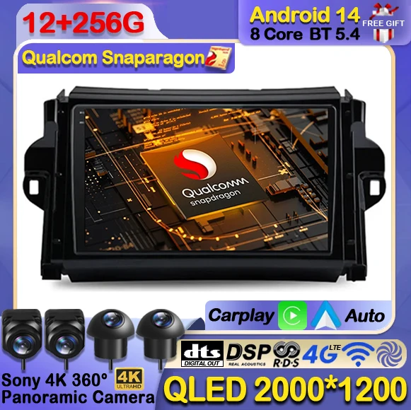 

Автомобильный радиоприемник Android 14 для Toyota Fortuner 2013-2016 гг., беспроводной Carplay, автомультимедийный видеоплеер, GPS-навигация, 4G LTE 5G WIFI
