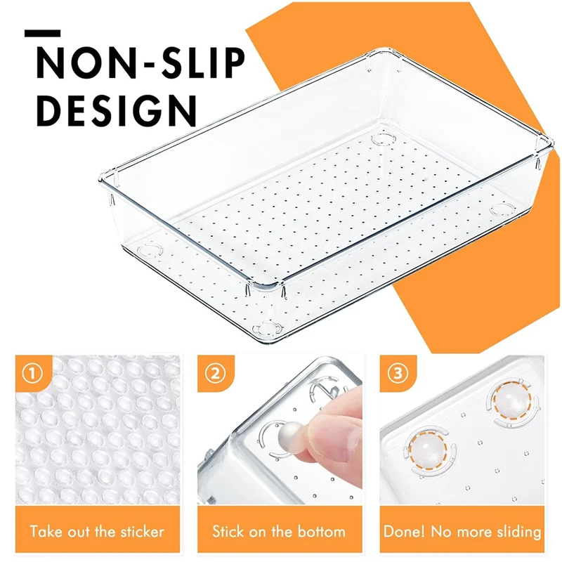 

Y42A-6 PCS, 9X6x2in Vanity Organizers Clear Drawer Organizers With Silicone Pads, Non Slip