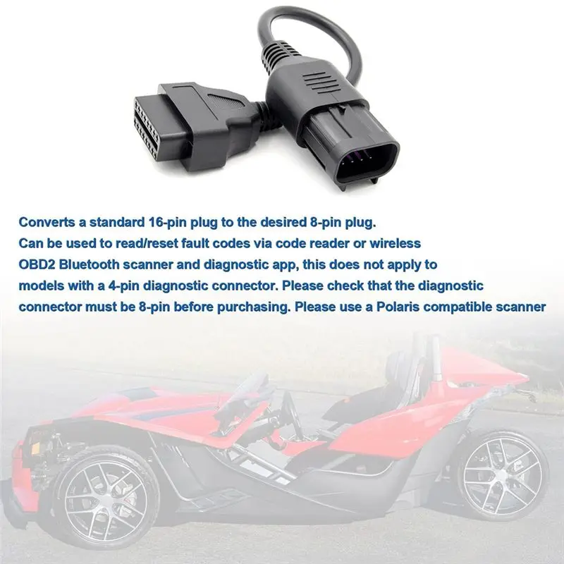 8Pin To 16Pin OBD2 Cable Adapter For Polaris RZR / Ranger / General / Sportsman / ACE / Slingshot Diagnostic Adapter Parts