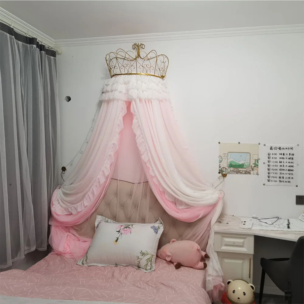 Princess Crown Mosquito Net Bed Curtain Girl Children Room Decor Bedside Yarn Net Romantic Princess Tents Bed Canopy Valance