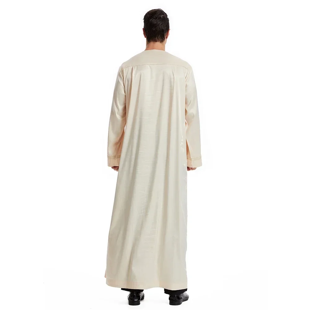 Saudi Arabic Men's Robe Zipper Front Maxi Dress Ramadan Eid Islamic Clothing Muslim Men Abayas Abaya Kaftan Dubai Jubba Thobe