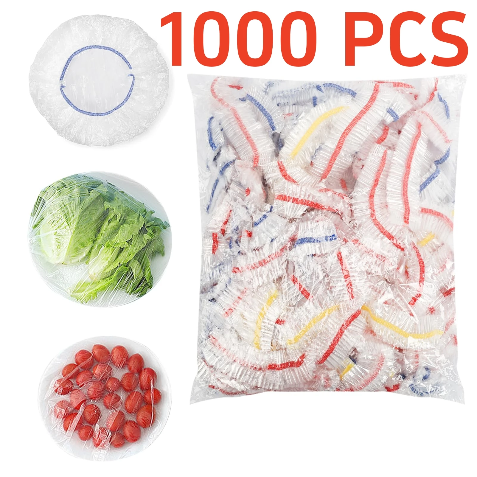Cubiertas de plástico para cuencos de cocina, cubiertas elásticas reutilizables de colores para enlatar, utensilios de cocina para comedor, 100/1000 piezas
