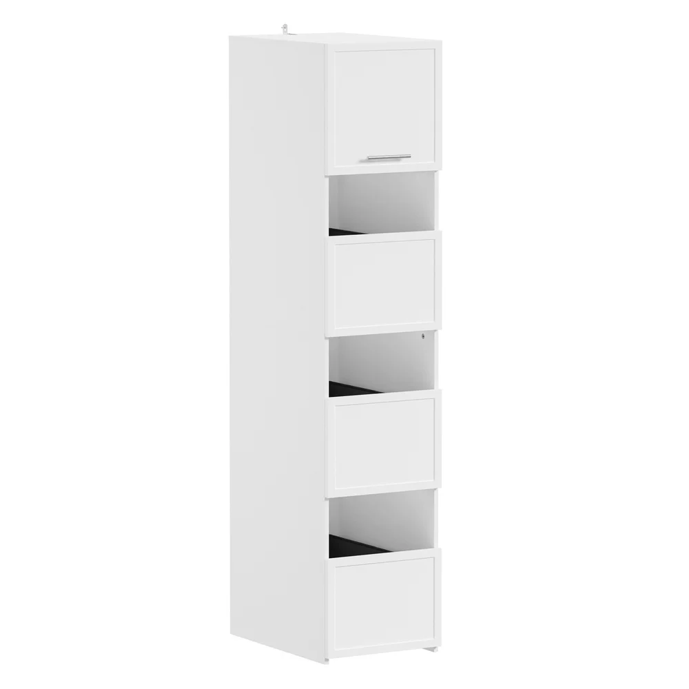 SoBuy BZR232-W Mehrzweckschrank Weiß mit 4 Türen und Wäschesammler Schmaler Hochschrank mit Kippsicherung für Waschküche, Abstellraum, Keller 60×40×186.4 cm Tragkraft 120 kg