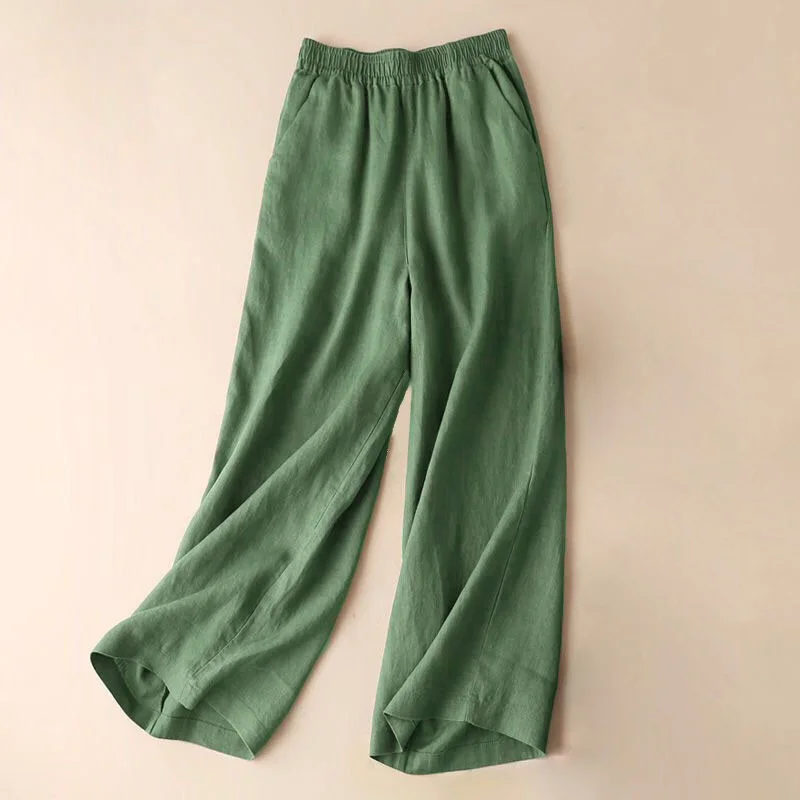 Summer Cotton Linen Wide Leg Pants for Women Pants Full Length Casual Pants Female Solid Loose High Waist Straight Trousers