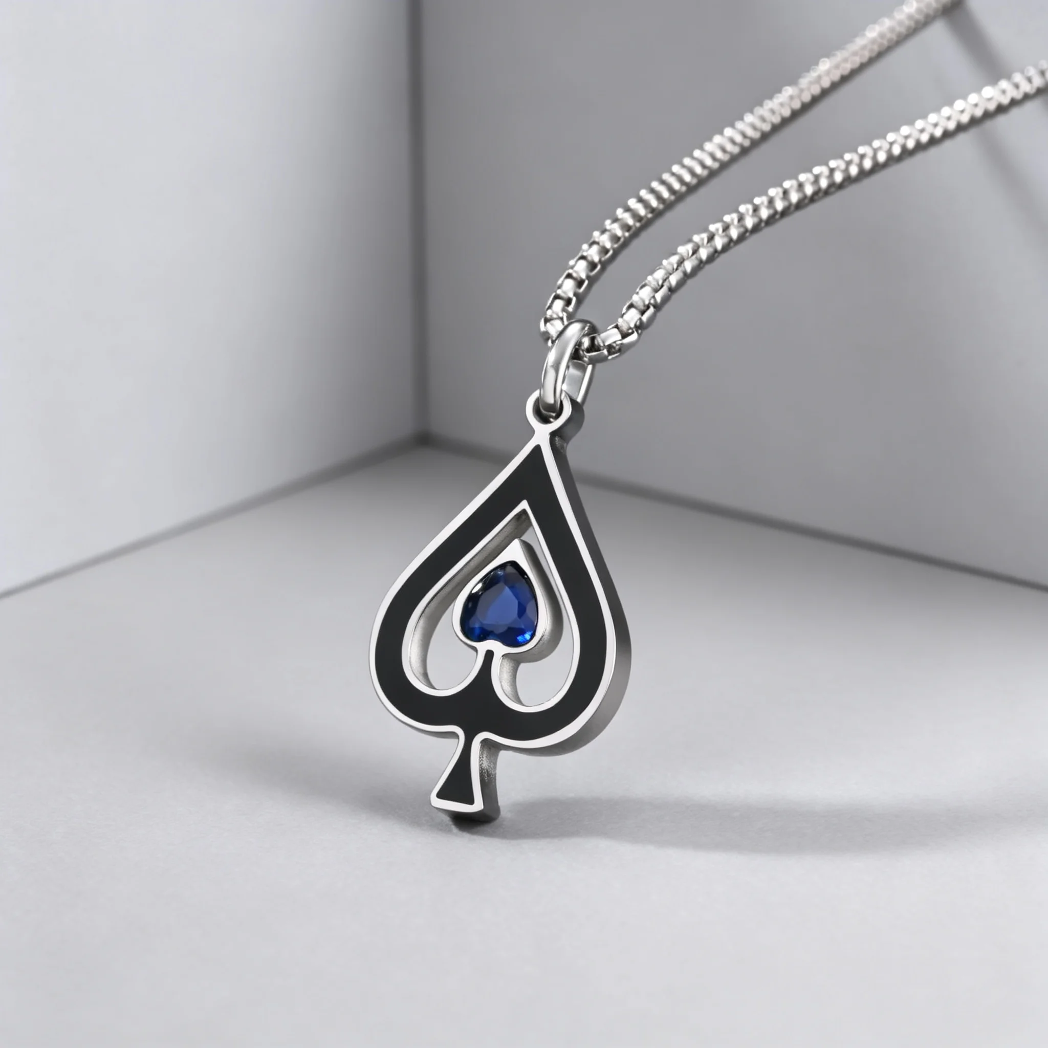 Black Spade A Pendant Necklace for Men, Stainless Steel Silver Color Poker Charm, Lucky Hip Hop Jewelry Gift