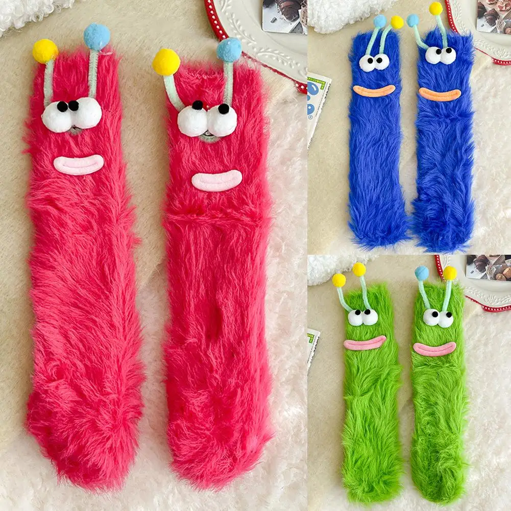 

Funny 3D Xmas Cartoon Eyes Coral Velvet Thickened Warm Plush Socks Parent-child Floor Sleeping Socks Coldproof Fluffy Socks gift