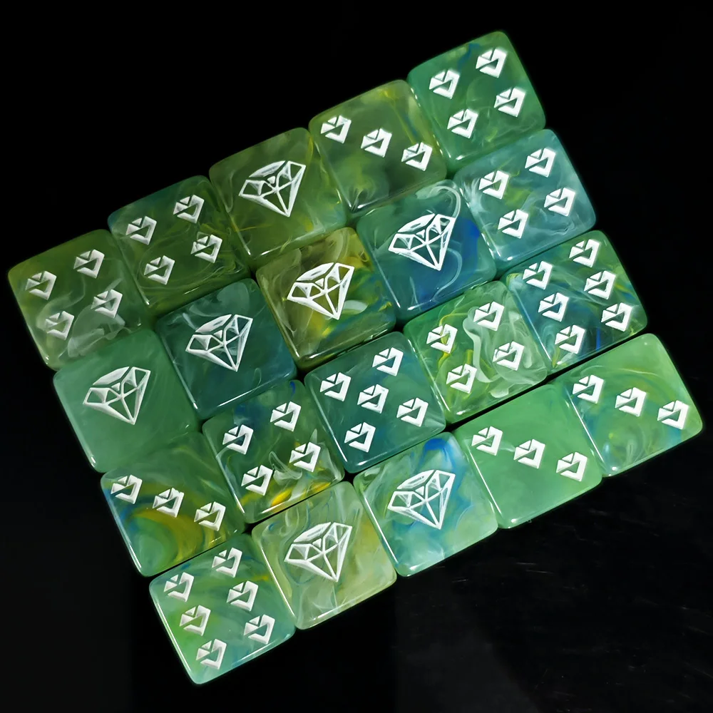 10PCS Green Swirl 16MM D6 Dice with Diamond Print for Tabletop Board Games & Party Supplies Diamond , DND, Board Game Lover
