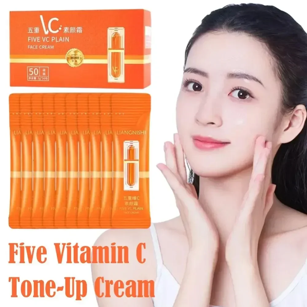 50Pcs Vitamin C Face Cream Whitening VC Five Tone Up Natural Moisturizing Spots Remover Lazy Makeup Cream Skin Care Cosmeticss