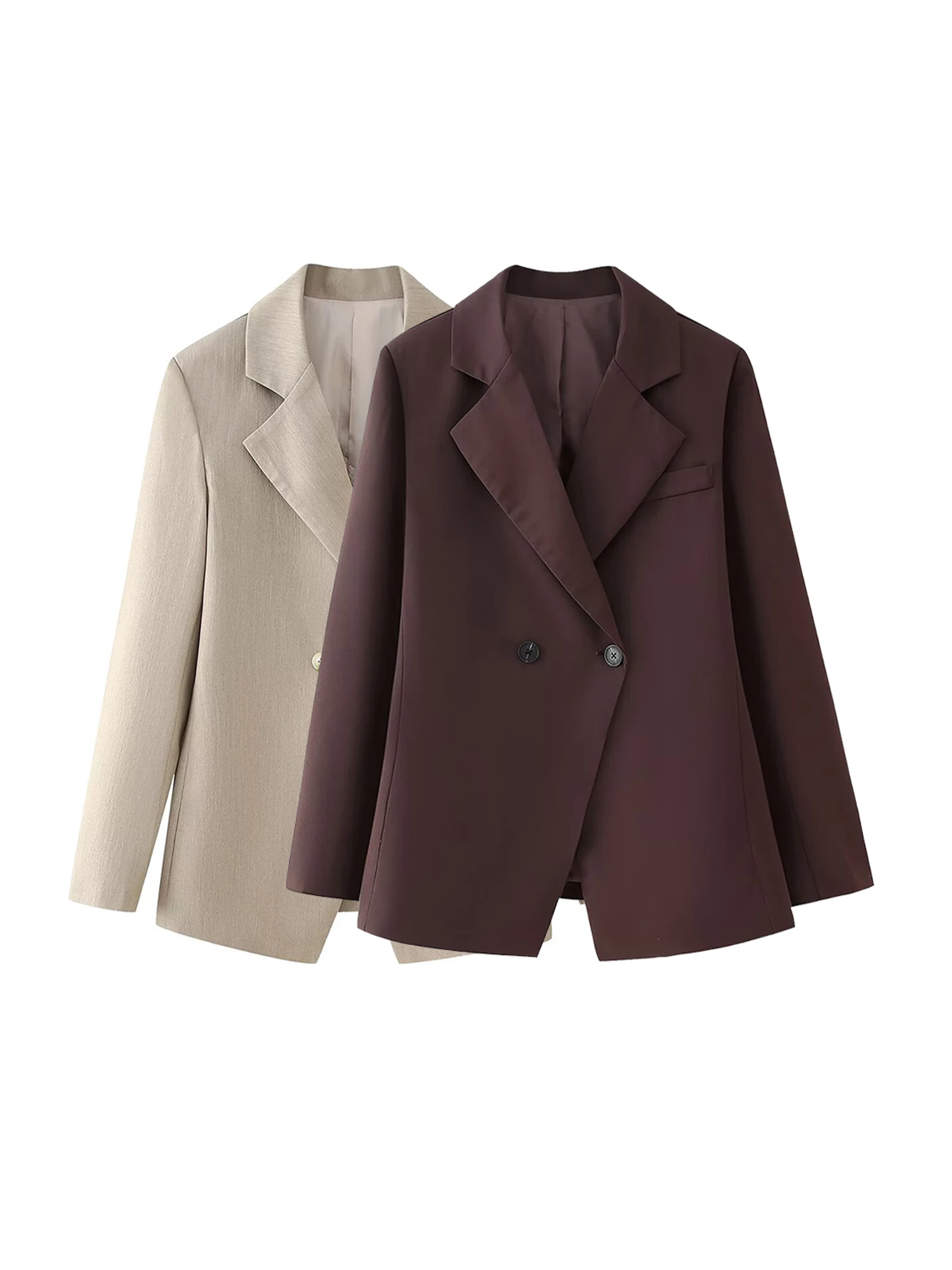 

Women Brown Fitted Blazer Jacket Vintage Casual Oversize Suit Coat Y2k Harajuku Double Breasted Long Sleeve Outerwear Autum 2025