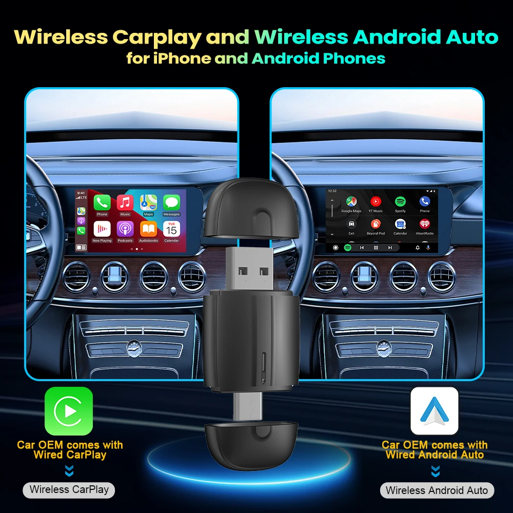 Wireless Android Auto Adapter CarPlay Adapter USB Type-c Plug and Play Bluetooth 2 In 1 For GMC Canyon Sierra Sierra HD Yukon