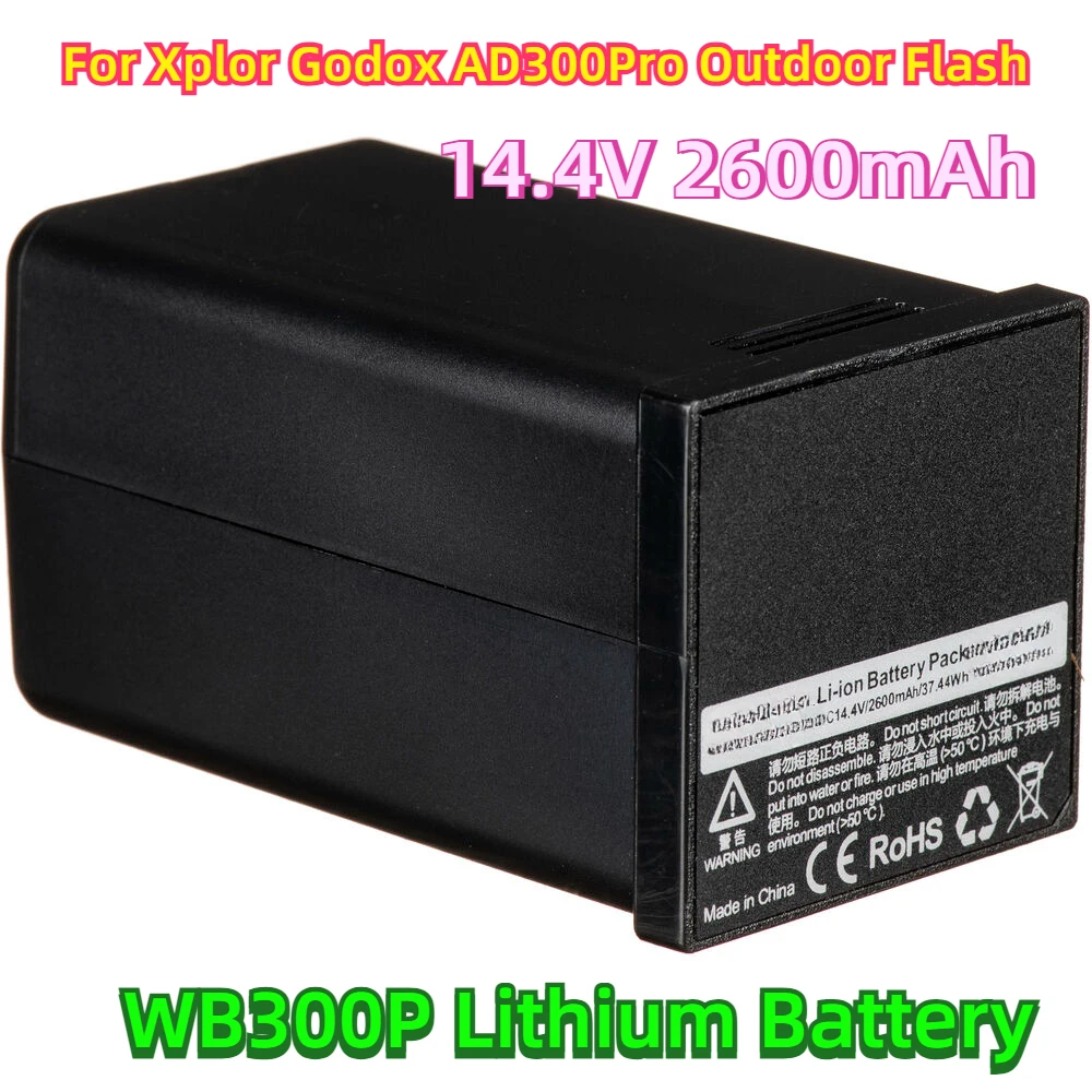 For Xplor Godox AD300Pro Outdoor Flash WB300P Lithium Battery Pack 14.4V More Efficient 2600mAh