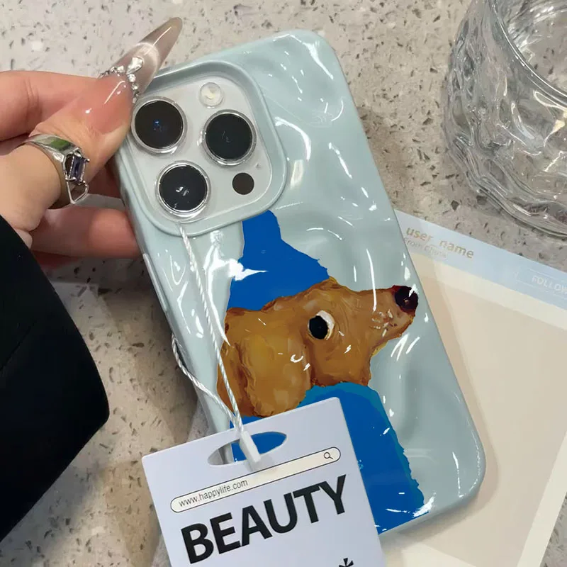 Cappello blu Cucciolo Pieghe Texture Custodia morbida in silicone per iPhone 16 17 Air 15 14 13 12 11 Pro Max Plus Cover posteriore simpatico cartone animato