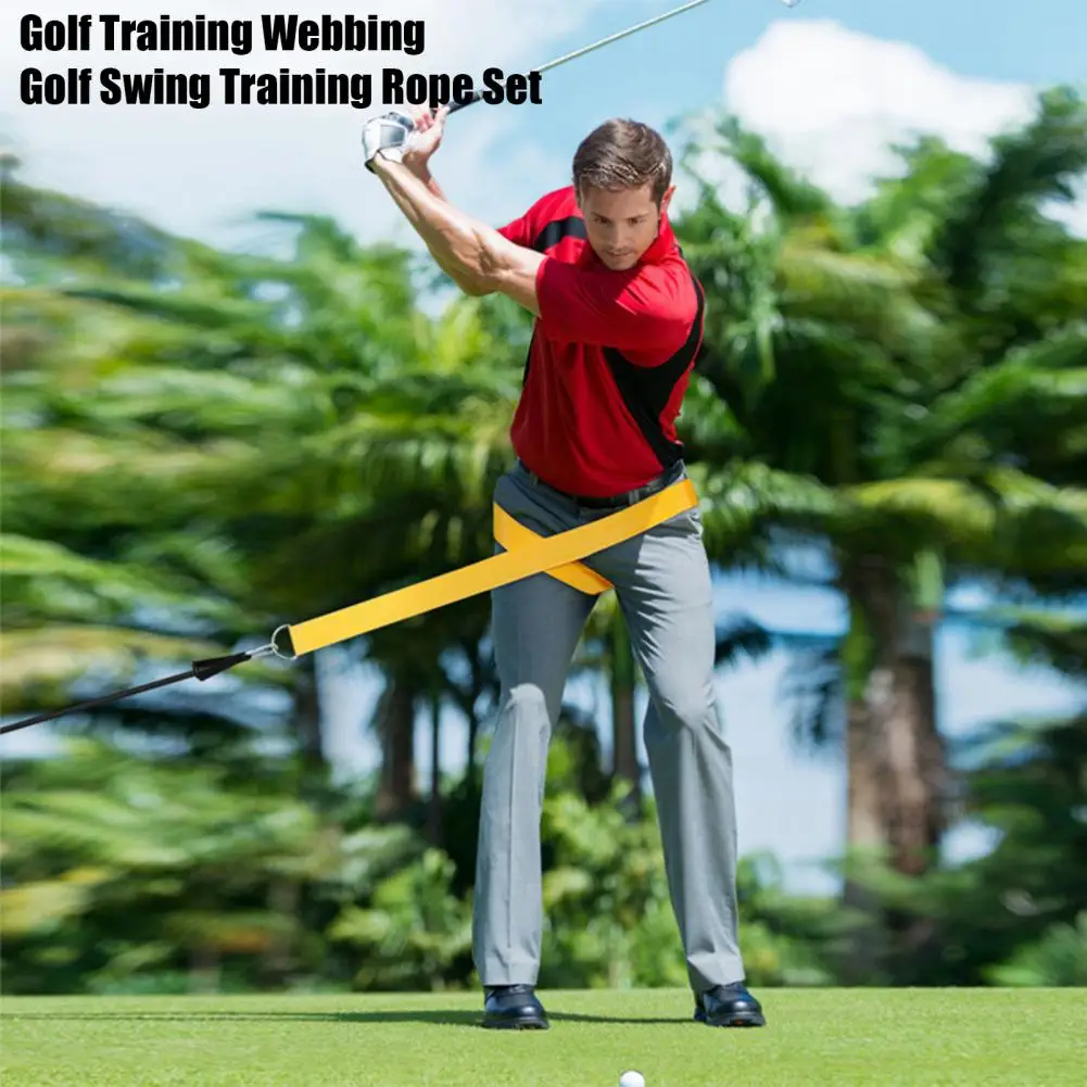 Golf Muscle Memory Aid Golf Swing Belt Trainer Set for Indoor/outdoor Practice Tension Strap Webbing Rope for Swing for Training