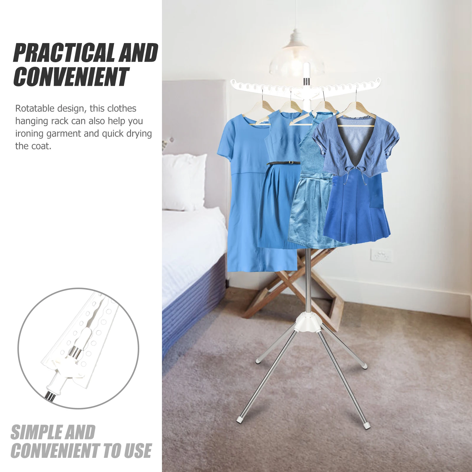 Rotatable Clothes Drying Rack Foldable Free Standing Garment Hanging Rack for Indoor Outdoor Use Detachable Coat Drying Stand