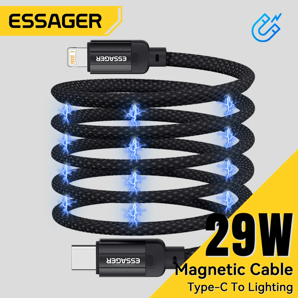 Essager USB C To Lighting 29W Magnetic Fast Charger Tangle-Free Cable for Airpod ipod Touch  iPhone 14 13 12 Data Charging Wire