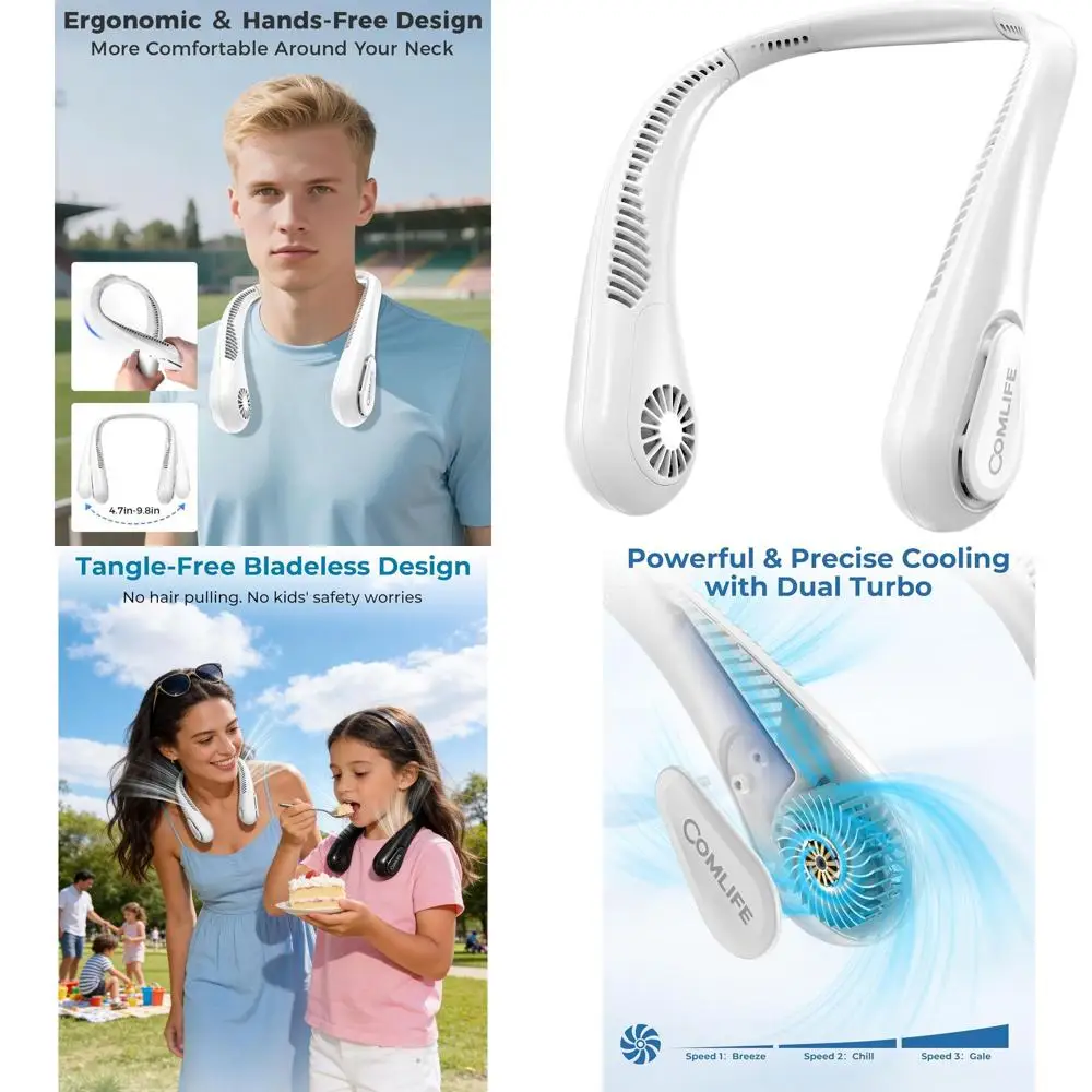 

Усовершенствованный портативный вентилятор для шеи - перезаряжаемый, охлаждающий, носимый, для улицы и в подарок