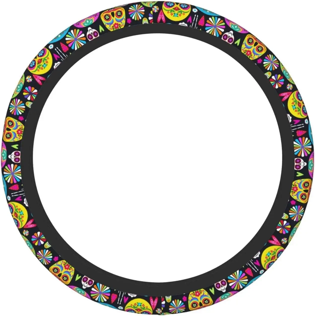 Sugar Skulls Day of The Dead Steering Wheel Cover Universal 15 Inch Car Wheel Protector Car Steering Wheel Accessories