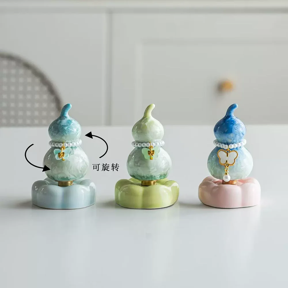 Adorable Rotating Lucky Gourd - Creative Crystalline Ceramic Figurine, Perfect Gift for Tea Lovers, Plant Parents & Cool Desk Se