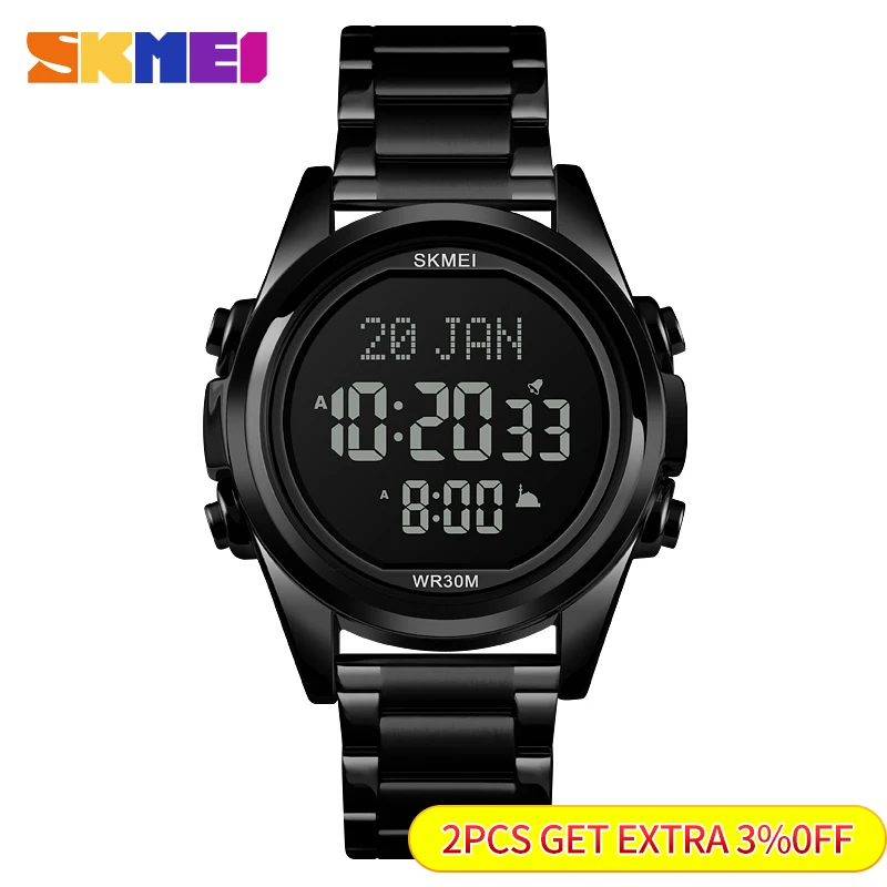 SKMEI Digital Watches Muslim Azan Clock Men Watch for Prayer with Qibla Compass Adhan Alarm Hijri Islamic Wristwatch 1667